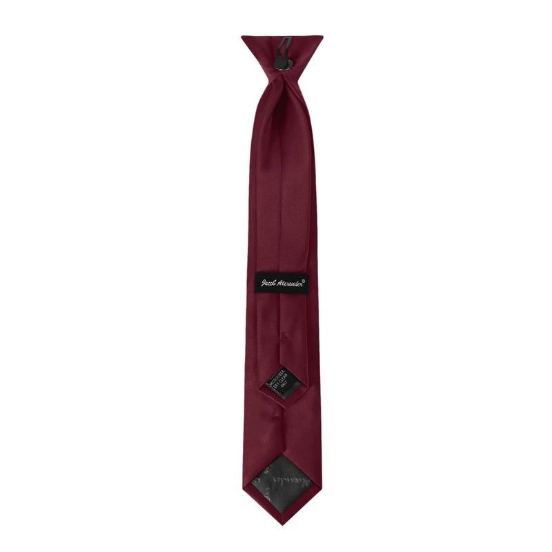 Jacob Alexander Boy's 14" Solid Pre-Tied Clip-On Neck Tie for Kids Formal Wedding Graduation School Uniforms - Burgundy - Image 3
